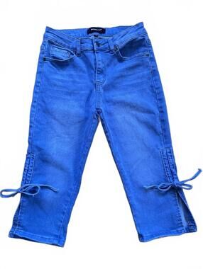 Y2K Lace Up Side Hem Denim Capris Stretch Light Wash Between Us Juniors Size 5
